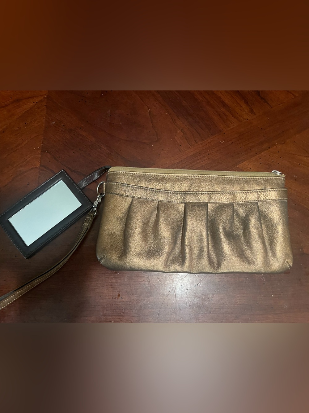 TUSK Metallic Bronze Leather Wristlet Wallet Clutch with ID Holder